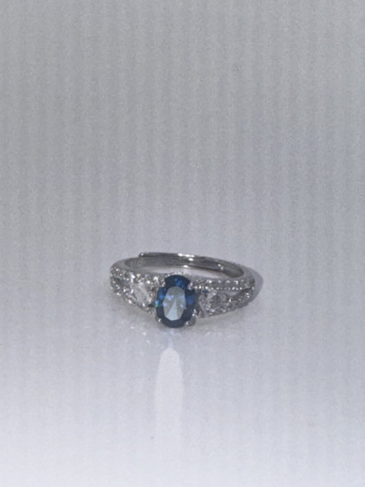 Diamond Studded Blue Oval Ring